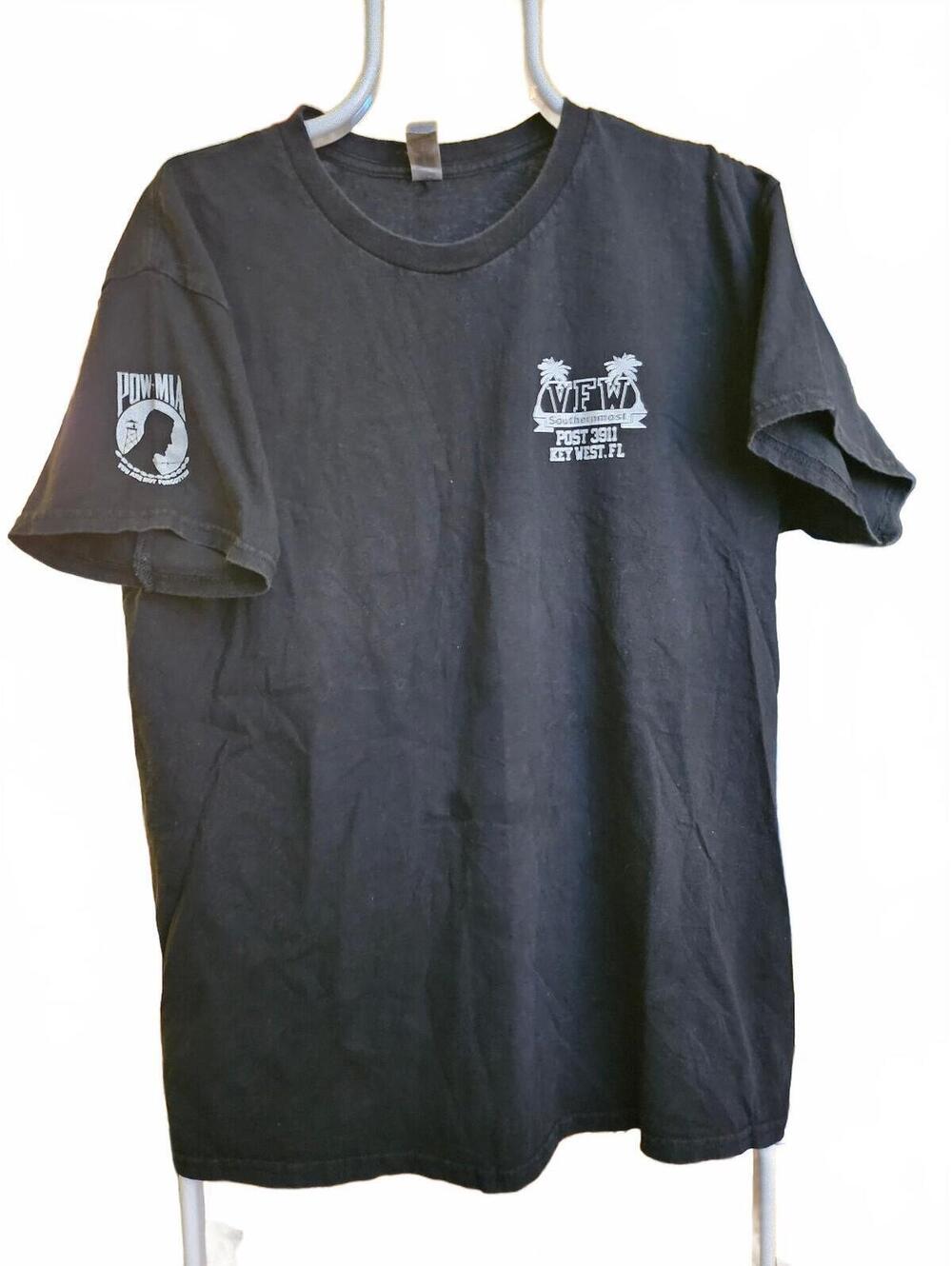 VFW Key West, FL Post 3911 - POW MIA US Flag black T-shirt - Large EUC